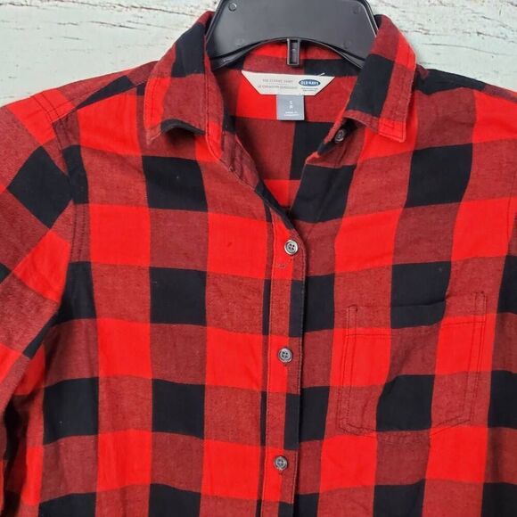 Old Navy Women's Small Classic Flannel Shirt Red Black Buffalo Plaid Long Sleeve - Picture 2 of 5